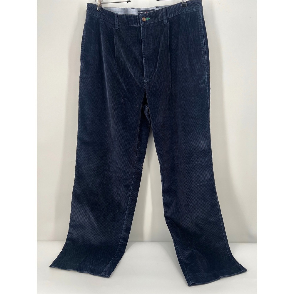 NWT Vintage Y2K Tommy Hilfiger Pleated Navy Corduroy Pants 36x32 Deadstock